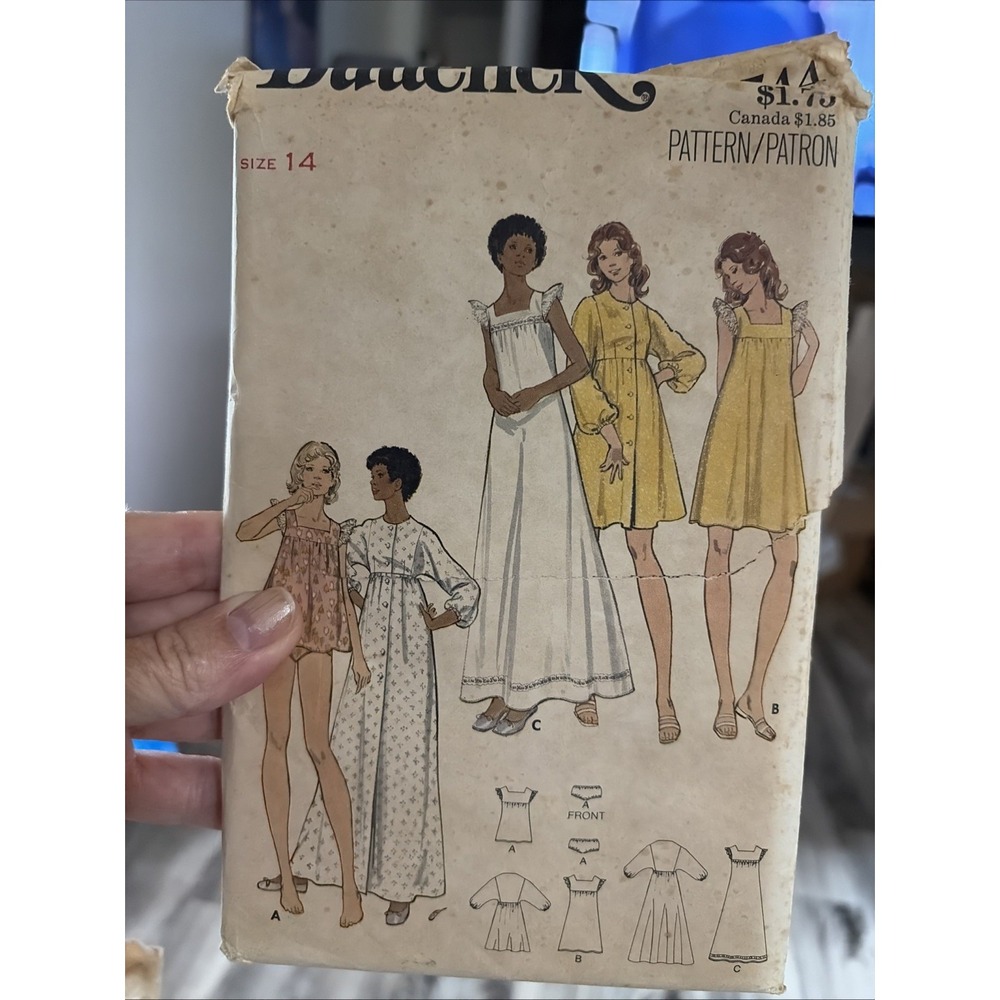 Vintage Butterick 5744 Nightwear Sewing Pattern Size 14 Uncut Gown Robe Panties